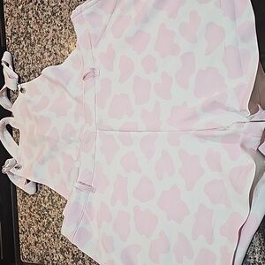 Pink cow print shortalls